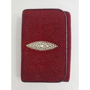 Nina Carole Designs Stingray Ruby Red Leather Tri- Fold Wallet Purse Clutch NWOT